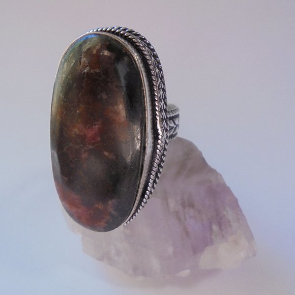 Rhodonite Ring 925 Silver size 8 natural gemstone jewelry - Picture 5 of 7